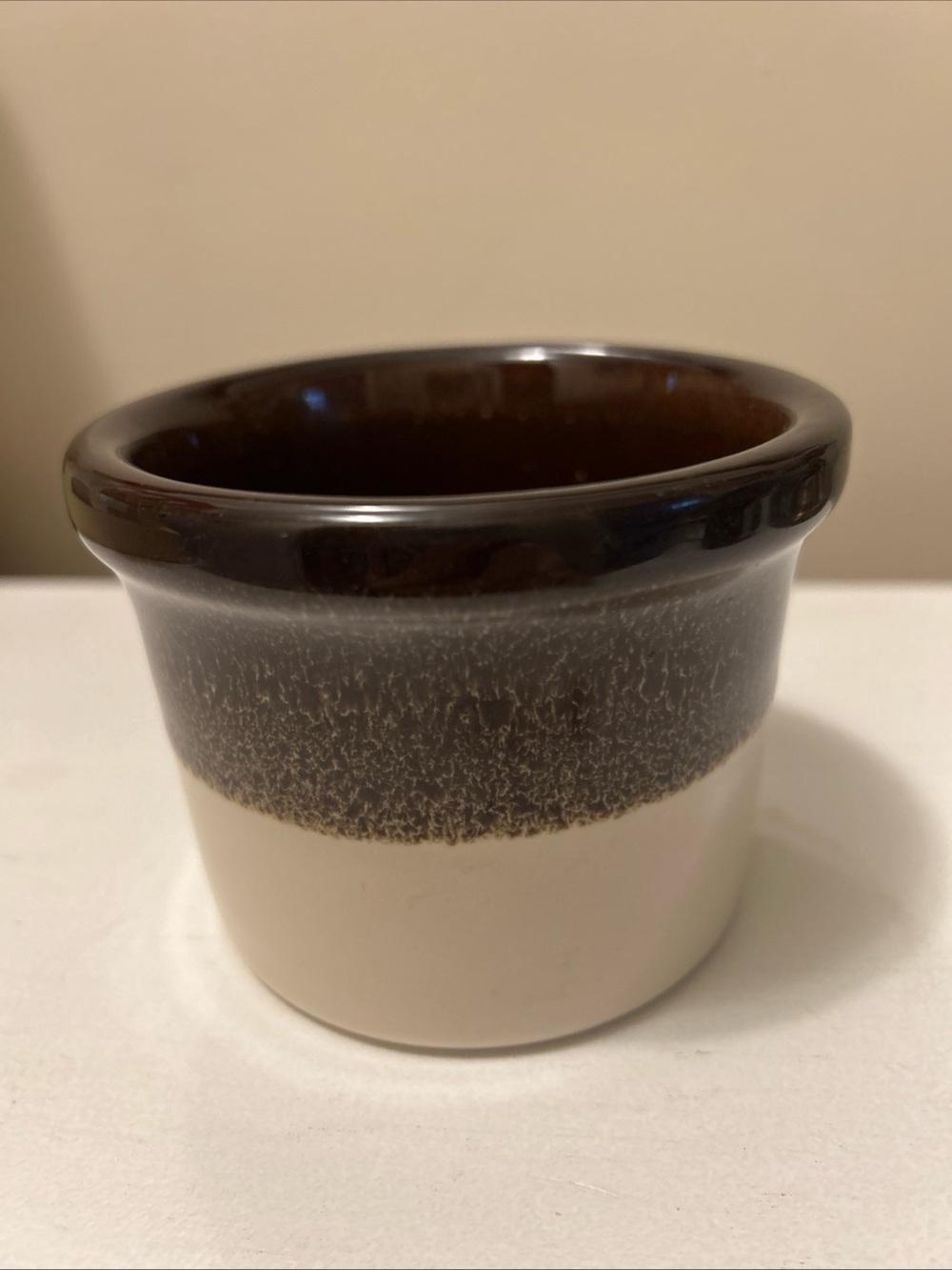 Longaberger Stoneware Brown and Cream Glazed Ramekin/Crock